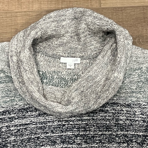 J Jill Cowl‎ Neck 3/4 Sleeve Medium Gray Blue Striped Tunic Sweater Wool Blend - Picture 6 of 11